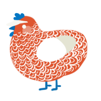 A vermilion and white chicken with a double-lace pattern