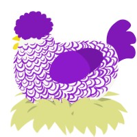A white and violet chicken with a double-lace pattern