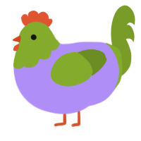 A lilac and chartreuse chicken with a head pattern