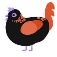 Paranoid, a black and vermilion chicken with a neck-speckle pattern