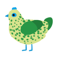 A lemon and viridian chicken with a speckle pattern