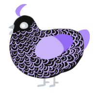 Glasses, a black and lilac chicken with a double-lace pattern