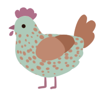 A cerulean and crimson chicken with a speckle pattern