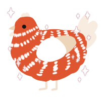 A vermilion and cream chicken with a bar pattern