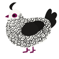 The Apotheosis, a white and sable chicken with a double-lace pattern