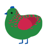 A viridian and crimson chicken with a half-lace pattern