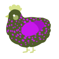 A olive and amethyst chicken with a speckle pattern