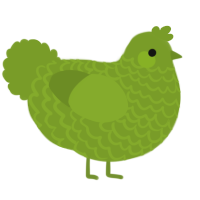 A chartreuse chicken with a lace pattern