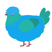 A sky and turquoise chicken with a head pattern