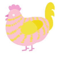 A rose and yellow chicken with a bar pattern