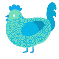 A mint and cerulean chicken with a double-lace pattern