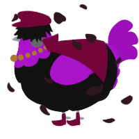 A black and amethyst chicken with a head pattern