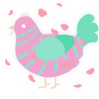 A pink and mint chicken with a bar pattern