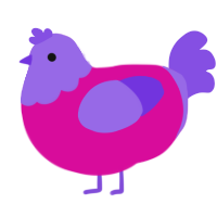 A fuchsia and blurple chicken with a head pattern