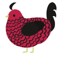 Sinnamon, a crimson and sable chicken with a lace pattern