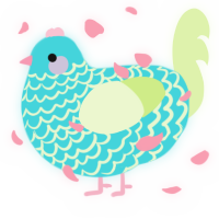 A aqua and apple chicken with a lace pattern