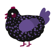 A black and overcast chicken with a speckle pattern