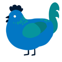 A sapphire and teal chicken with a neck-speckle pattern