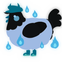 A cream and black chicken with a head pattern