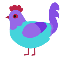 A aqua and blurple chicken with a head pattern