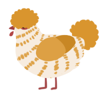A cream and orange chicken with a bar pattern