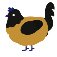 A gold and black chicken with a head pattern