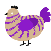 A beige and violet chicken with a bar pattern