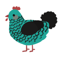 A turquoise and sable chicken with a lace pattern