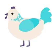 A cream and aqua chicken with a neck-speckle pattern