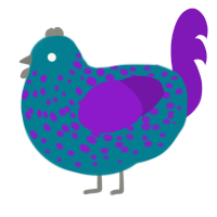 A sea and violet chicken with a speckle pattern