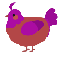 A red and plum chicken with a head pattern