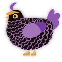 A black and blurple chicken with a lace pattern