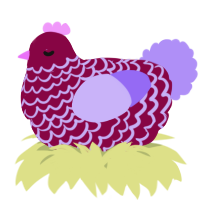 A maroon and lilac chicken with a lace pattern