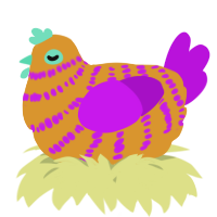A orange and amethyst chicken with a bar pattern