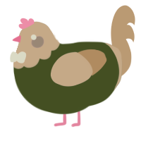 A olive and beige chicken with a head pattern