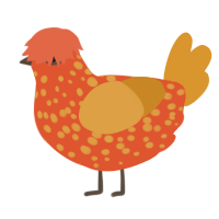 A vermilion and orange chicken with a speckle pattern
