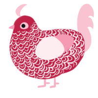 A crimson and rose chicken with a double-lace pattern