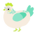A cream and mint chicken with a neck-speckle pattern