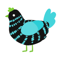 Neon Blueberry, a black and aqua chicken with a bar pattern