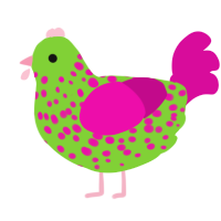 A grass and fuchsia chicken with a speckle pattern