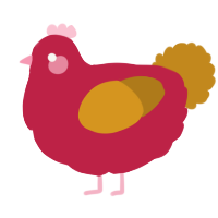 A crimson and ochre chicken