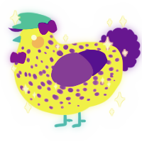 A yellow and blurple chicken with a speckle pattern