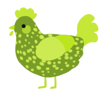 A chartreuse and lime chicken with a speckle pattern