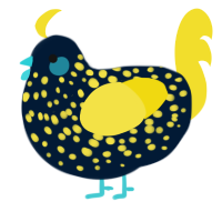 A tumblr and yellow chicken with a speckle pattern