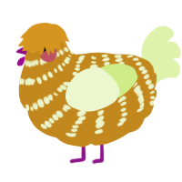 A ochre and apple chicken with a bar pattern