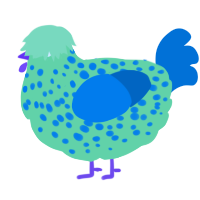 A spring and sapphire chicken with a speckle pattern