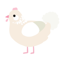 A cream and white chicken with a neck-speckle pattern