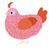 A pink and vermilion chicken with a double-lace pattern
