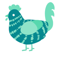 A teal and mint chicken with a bar pattern
