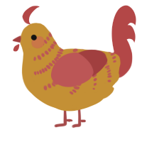 A gold and red chicken with a half-bar pattern